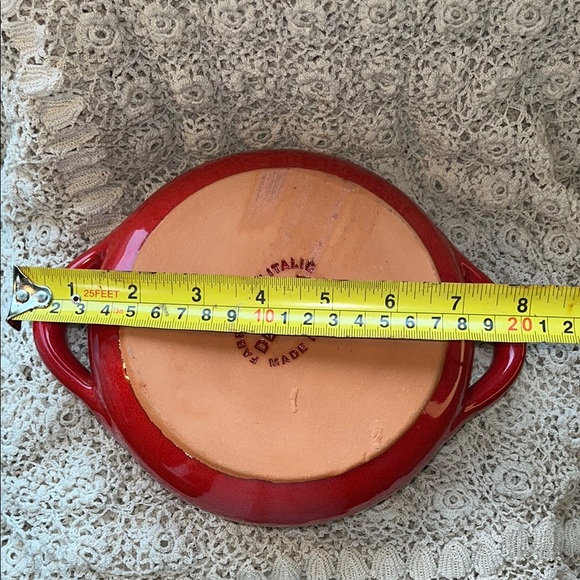 Red Italian Ceramic Soup Bowl with Handles De Silva - Picture 6 of 9